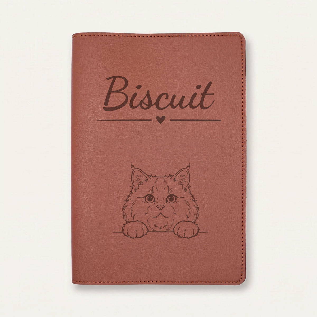 Protège carnet de santé chat personnalisé – Sibérien — Chocolat — Cœur — gravure « Biscuit »