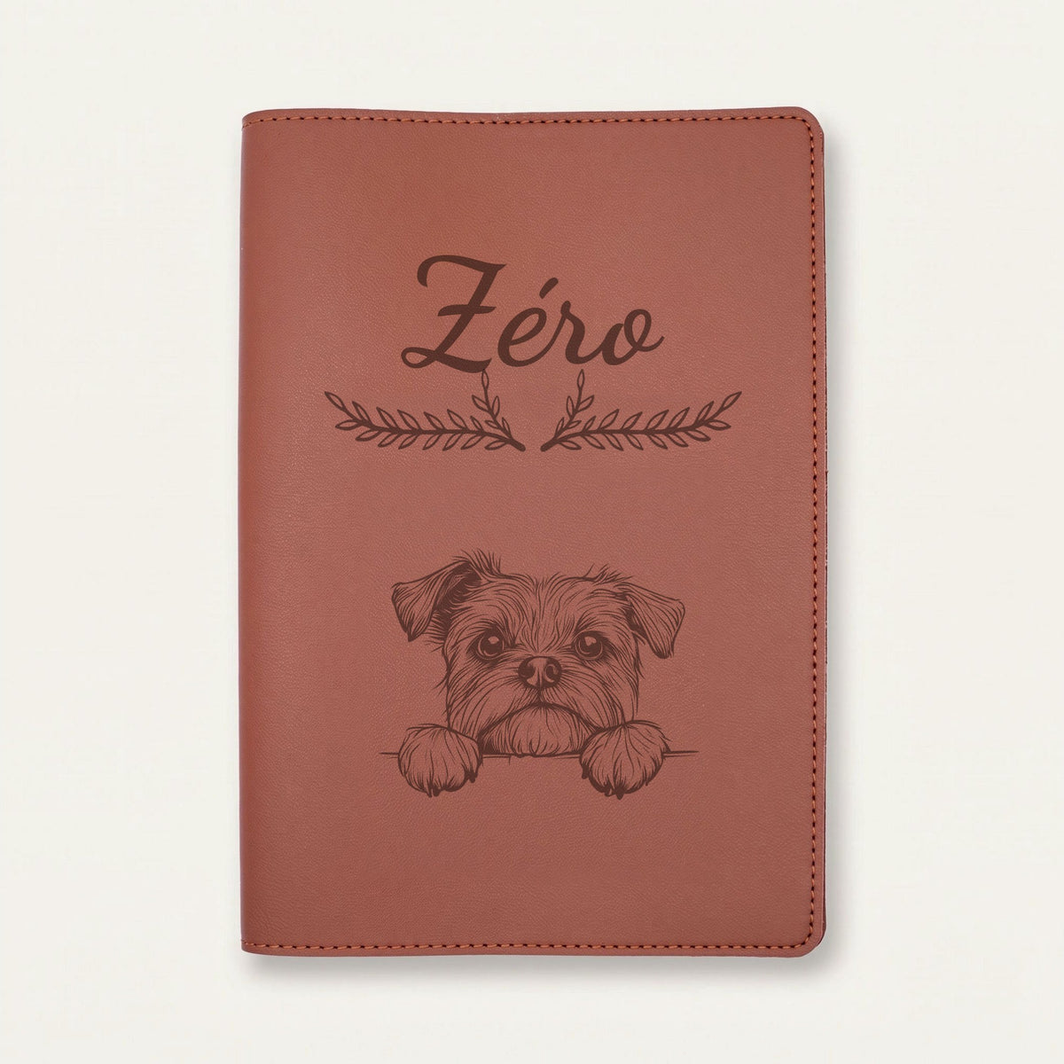 Protège carnet de santé chien personnalisé – Affenpinscher — Chocolat — Bouquet — gravure « Zéro »