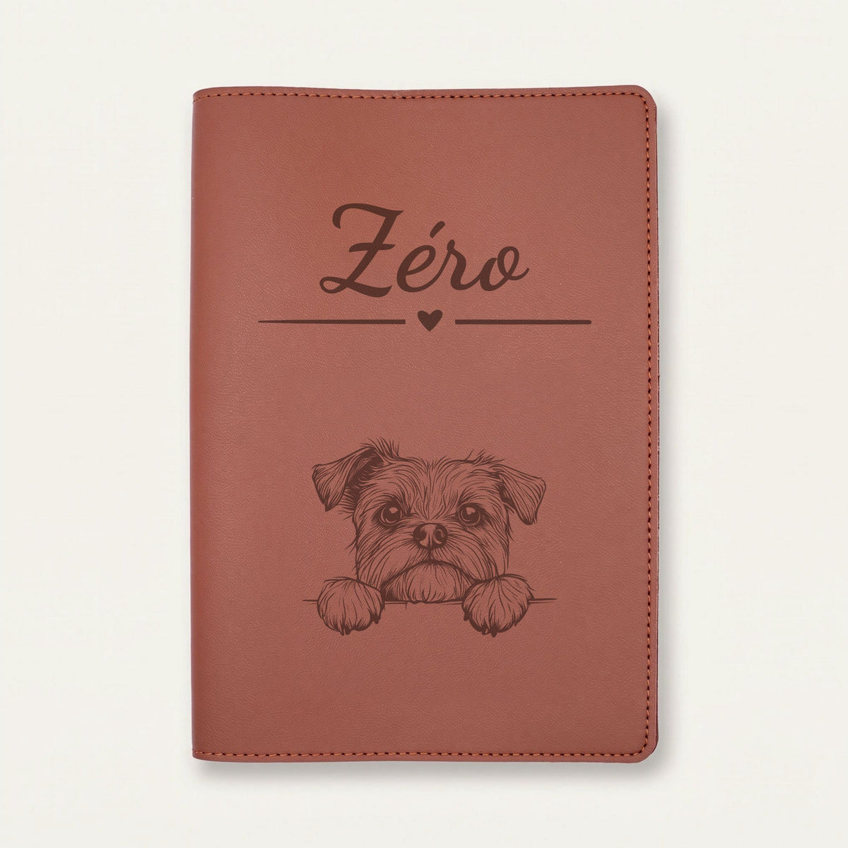 Protège carnet de santé chien personnalisé – Affenpinscher — Chocolat — Cœur — gravure « Zéro »