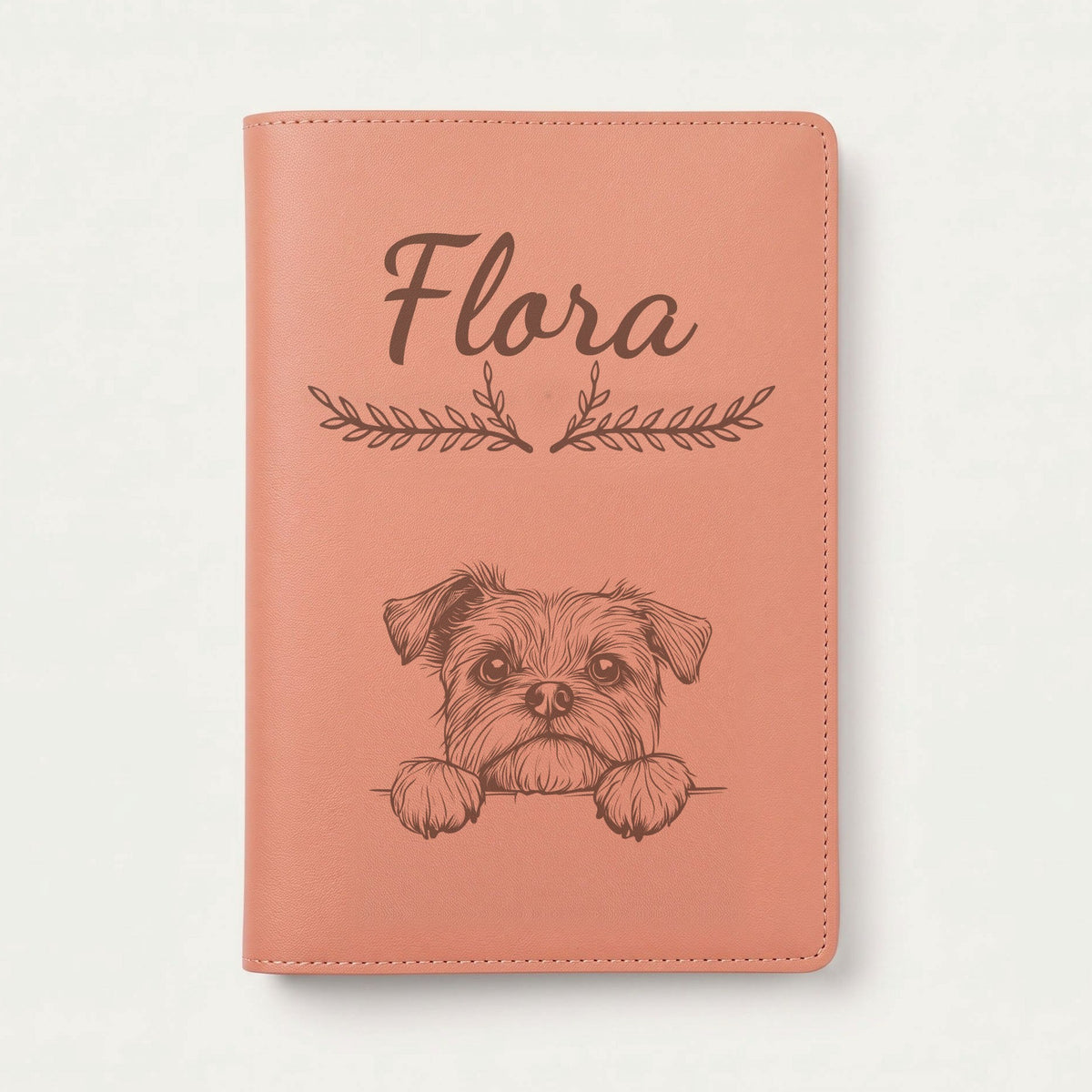 Protège carnet de santé chien personnalisé – Affenpinscher — Terracotta — Bouquet — gravure « Flora »