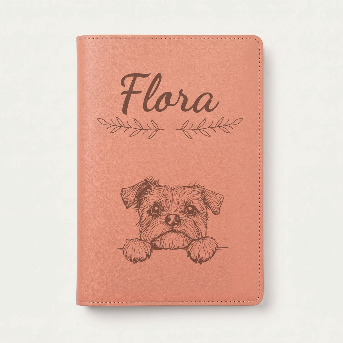 Protège carnet de santé chien personnalisé – Affenpinscher — Terracotta — Rameaux — gravure « Flora »