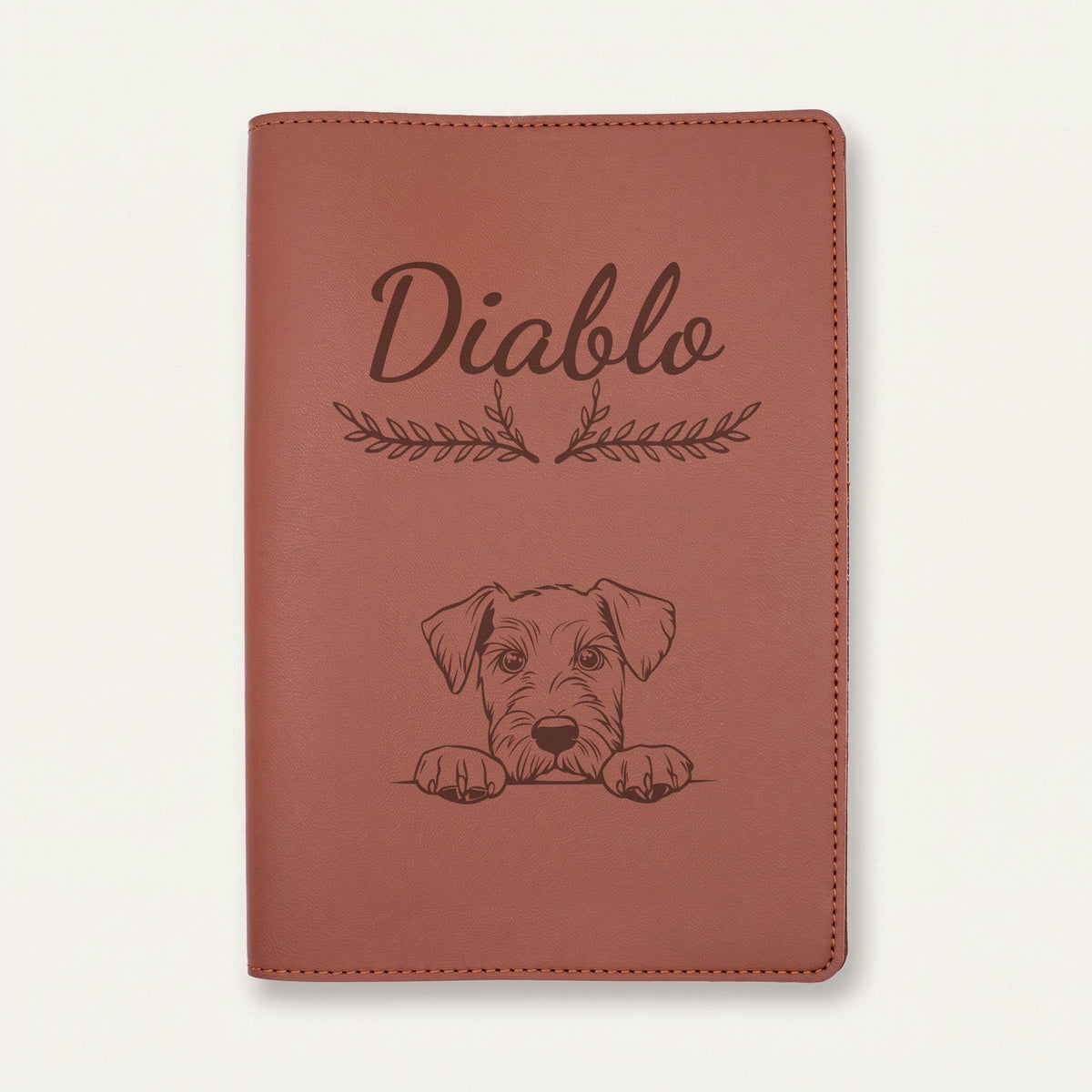Protège carnet de santé chien personnalisé – Airedale terrier — Chocolat — Bouquet — gravure « Diablo »