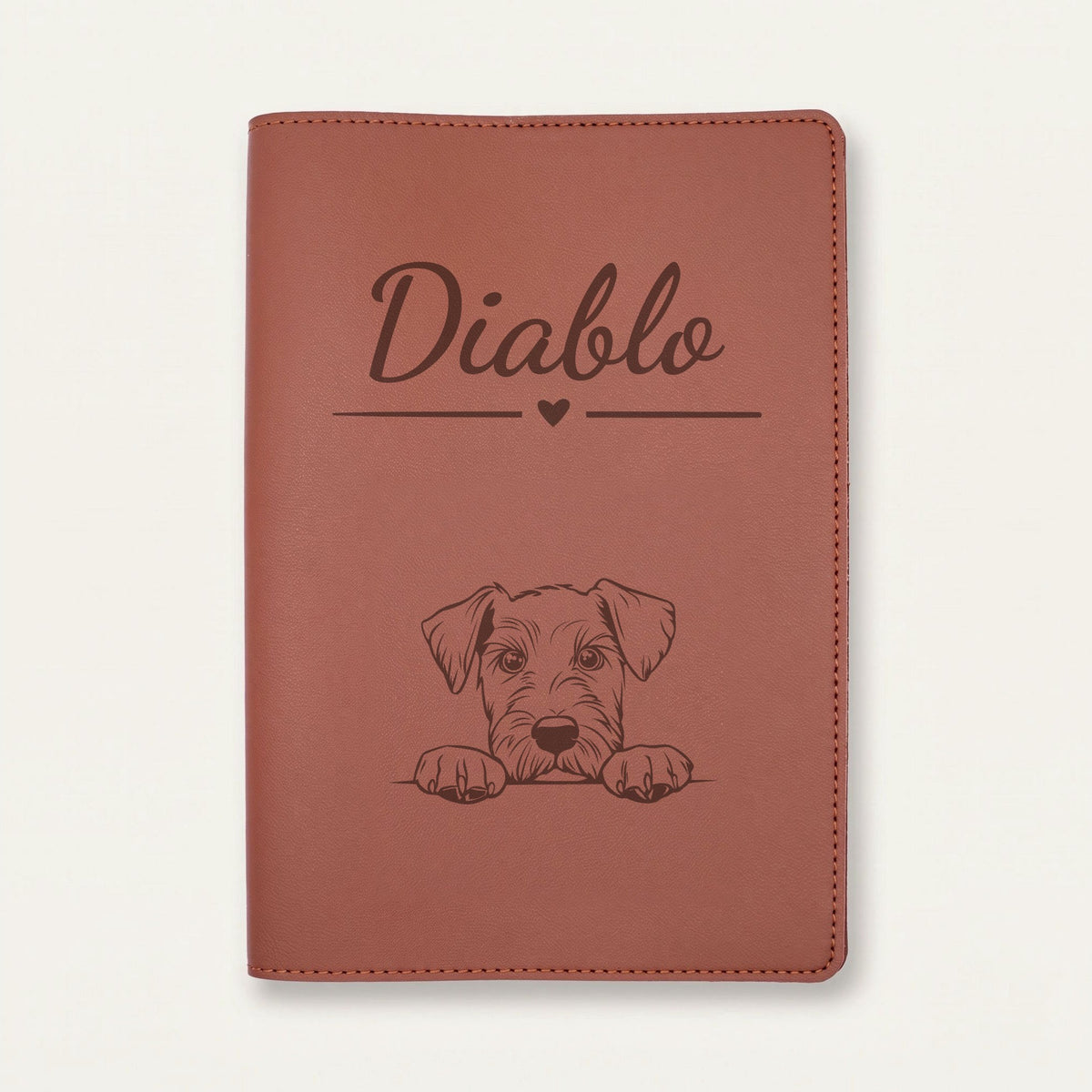 Protège carnet de santé chien personnalisé – Airedale terrier — Chocolat — Cœur — gravure « Diablo »