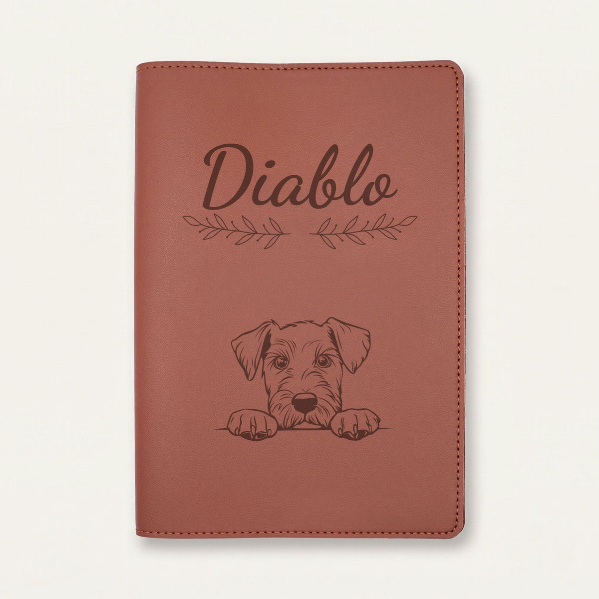Protège carnet de santé chien personnalisé – Airedale terrier — Chocolat — Rameaux — gravure « Diablo »