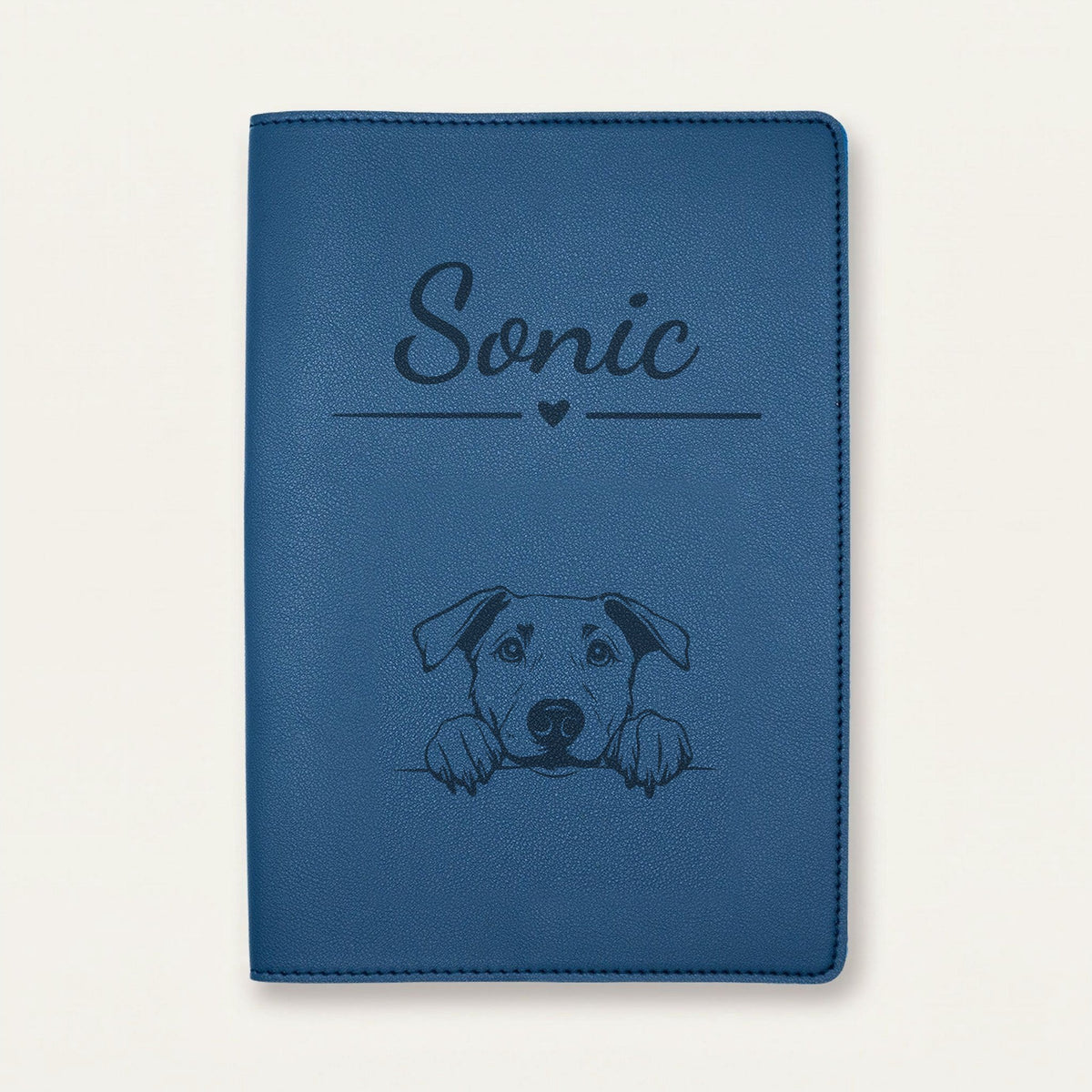 Protège carnet de santé chien personnalisé – Beauceron — Bleu nuit — Cœur — gravure « Sonic »