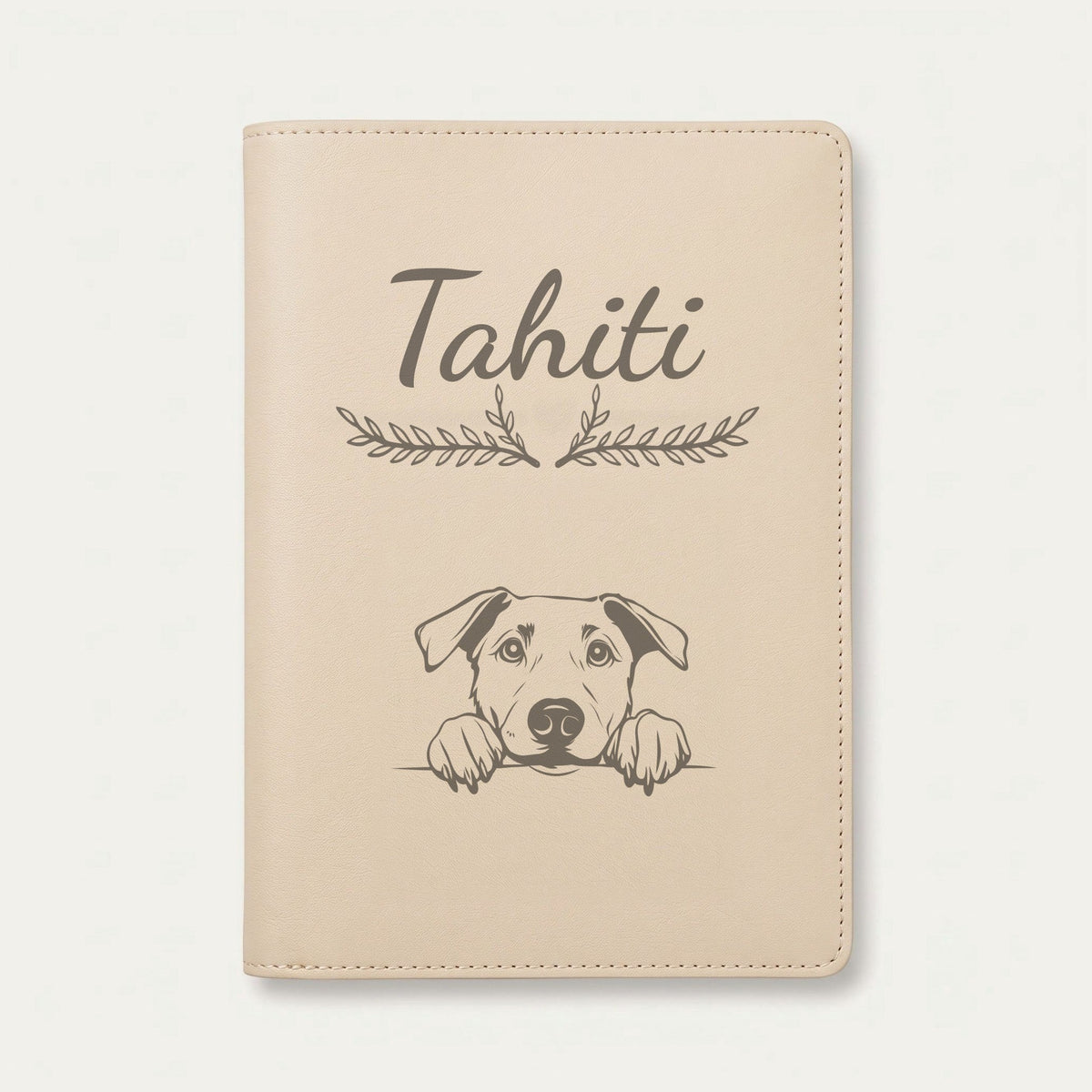 Protège carnet de santé chien personnalisé – Beauceron — Crème vanille — Bouquet — gravure « Tahiti »