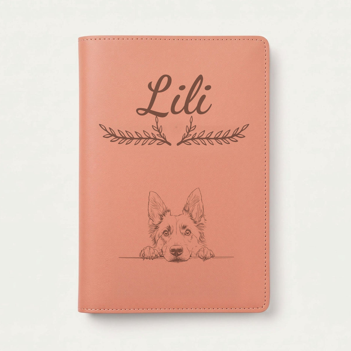 Protège carnet de santé chien personnalisé – Berger belge tervueren — Terracotta — Bouquet — gravure « Lili »