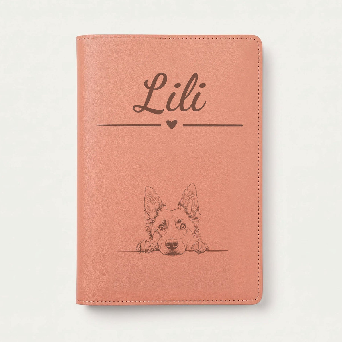 Protège carnet de santé chien personnalisé – Berger belge tervueren — Terracotta — Cœur — gravure « Lili »