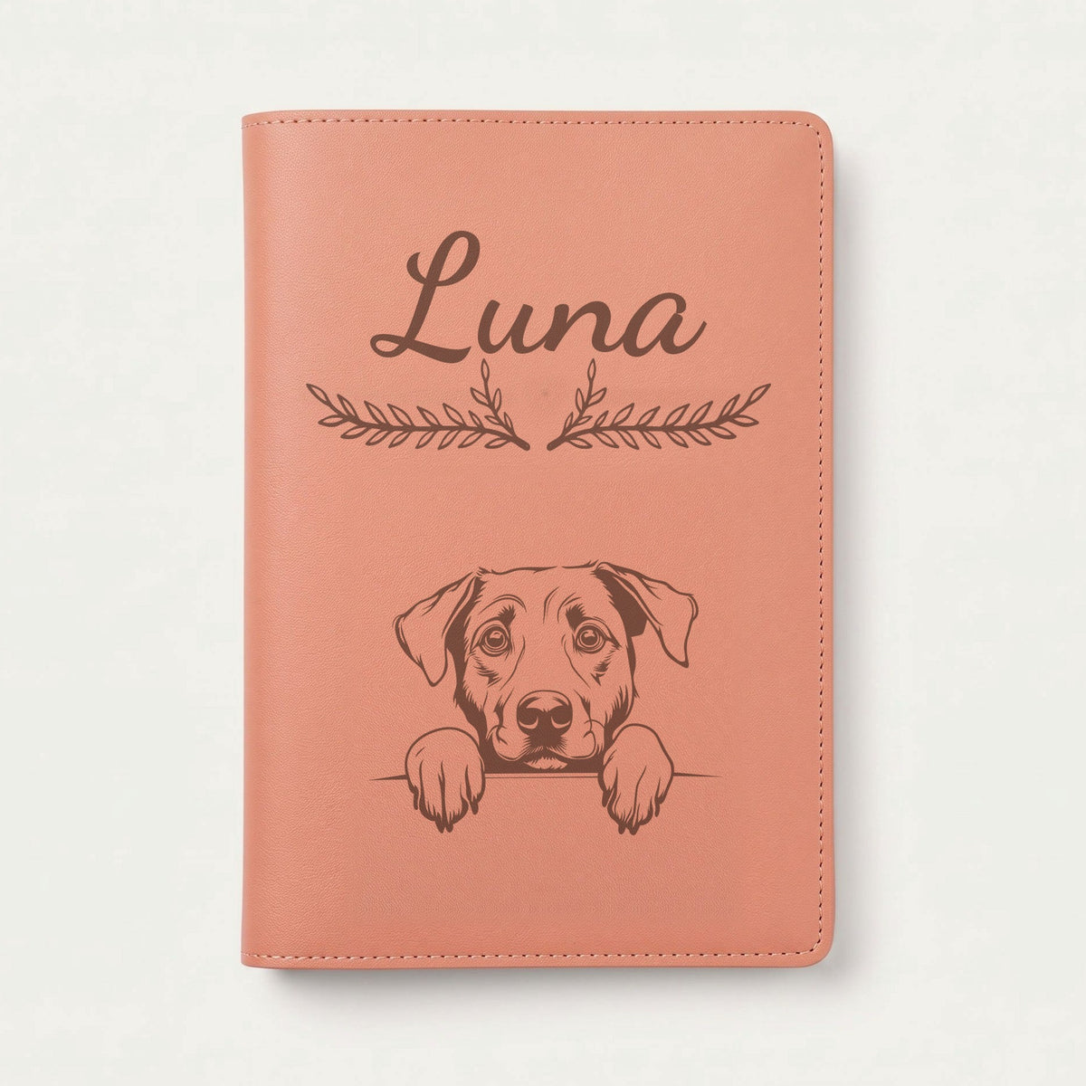 Protège carnet de santé chien personnalisé – Berger d'Anatolie — Terracotta — Bouquet — gravure « Luna »