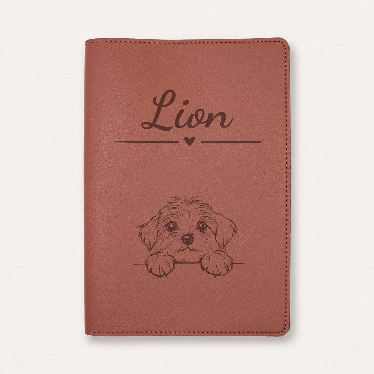 Protège carnet de santé chien personnalisé – Bichon havanais — Chocolat — Cœur — gravure « Lion »