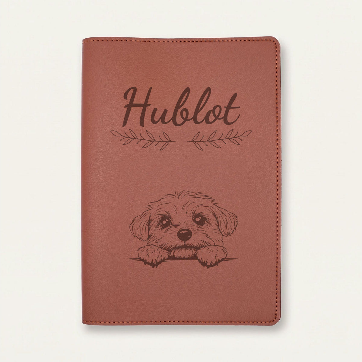 Protège carnet de santé chien personnalisé – Bichon maltais — Chocolat — Rameaux — gravure « Hublot »