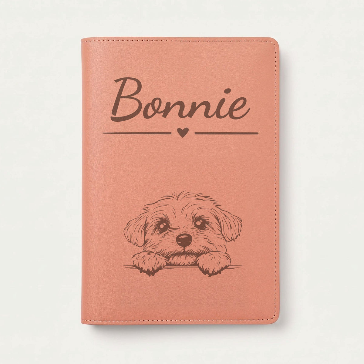 Protège carnet de santé chien personnalisé – Bichon maltais — Terracotta — Cœur — gravure « Bonnie »