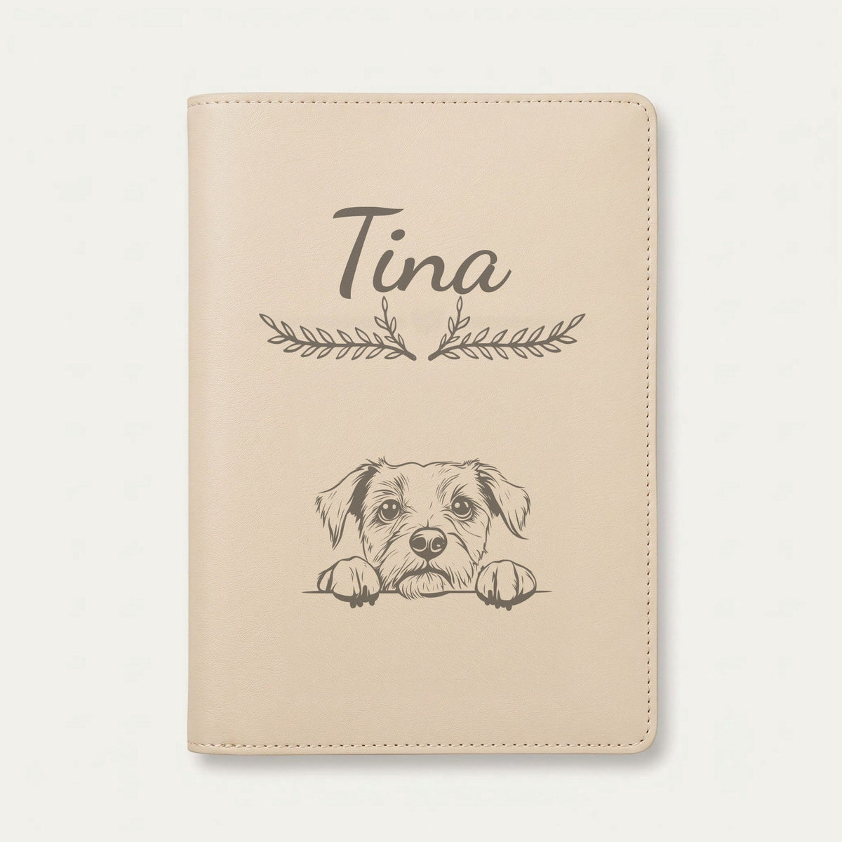 Protège carnet de santé chien personnalisé – Border terrier — Crème vanille — Bouquet — gravure « Tina »