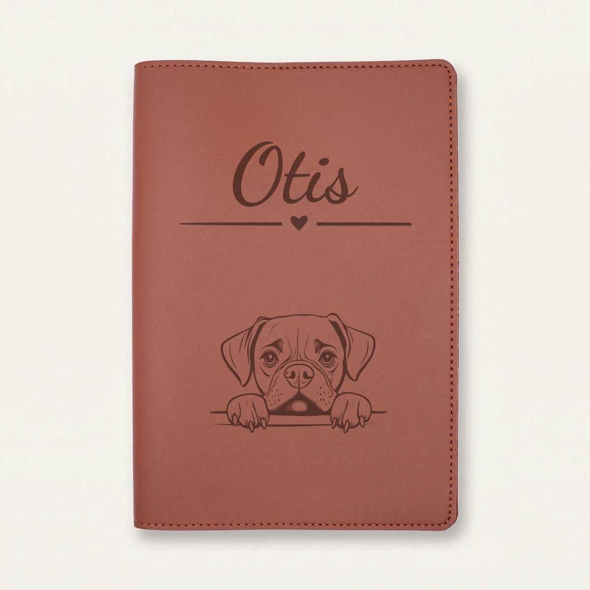 Protège carnet de santé chien personnalisé – Boxer — Chocolat — Cœur — gravure « Otis »