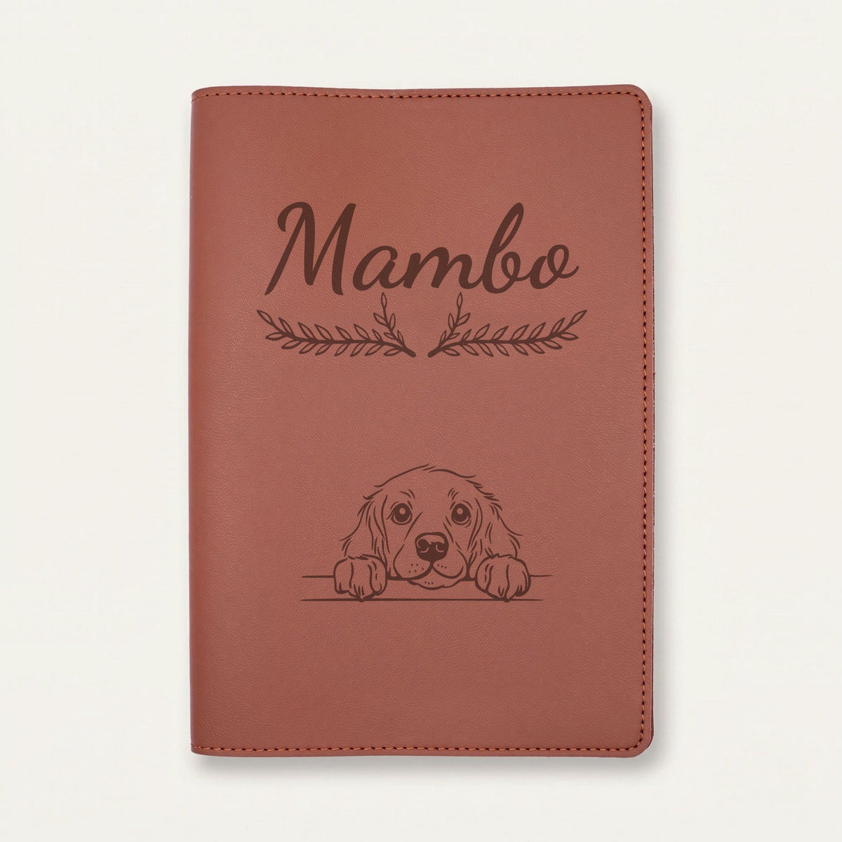 Protège carnet de santé chien personnalisé – Boykin spaniel — Chocolat — Bouquet — gravure « Mambo »