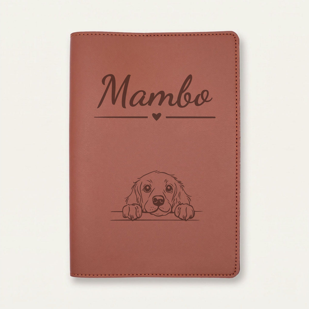 Protège carnet de santé chien personnalisé – Boykin spaniel — Chocolat — Cœur — gravure « Mambo »
