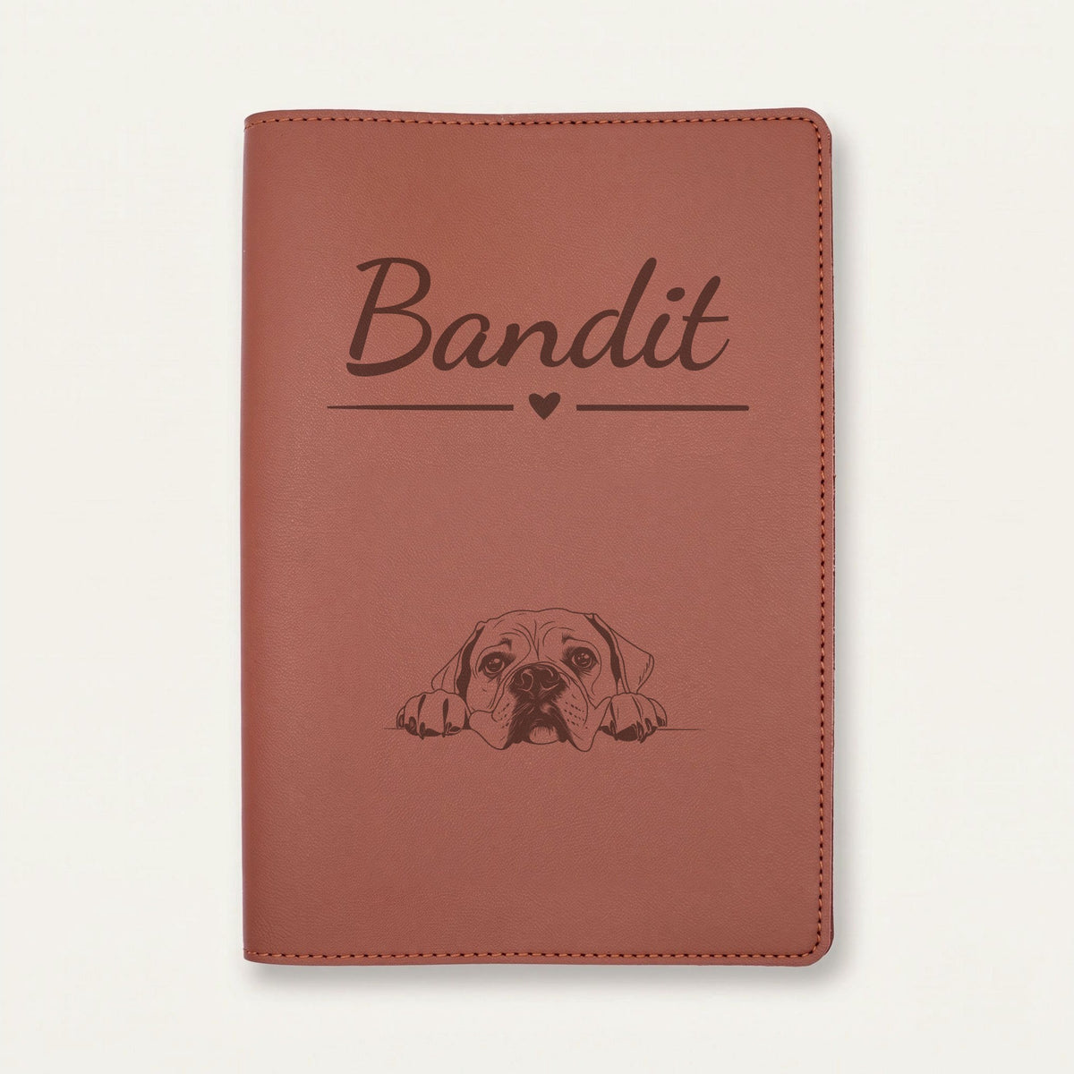 Protège carnet de santé chien personnalisé – Bullmastiff — Chocolat — Cœur — gravure « Bandit »