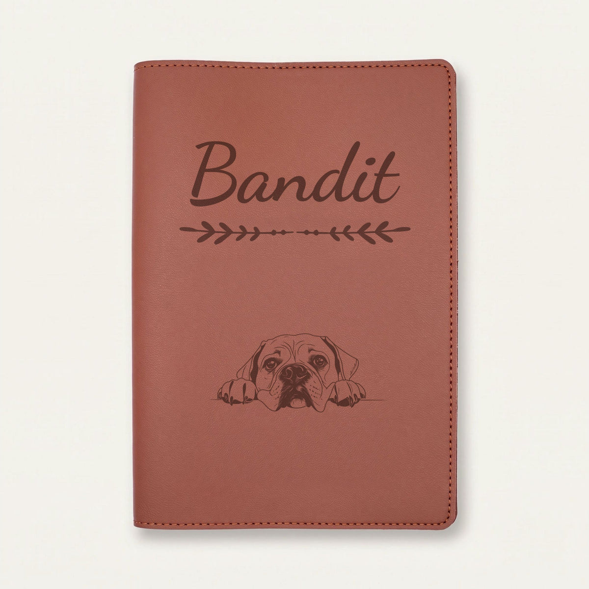 Protège carnet de santé chien personnalisé – Bullmastiff — Chocolat — Flèche — gravure « Bandit »