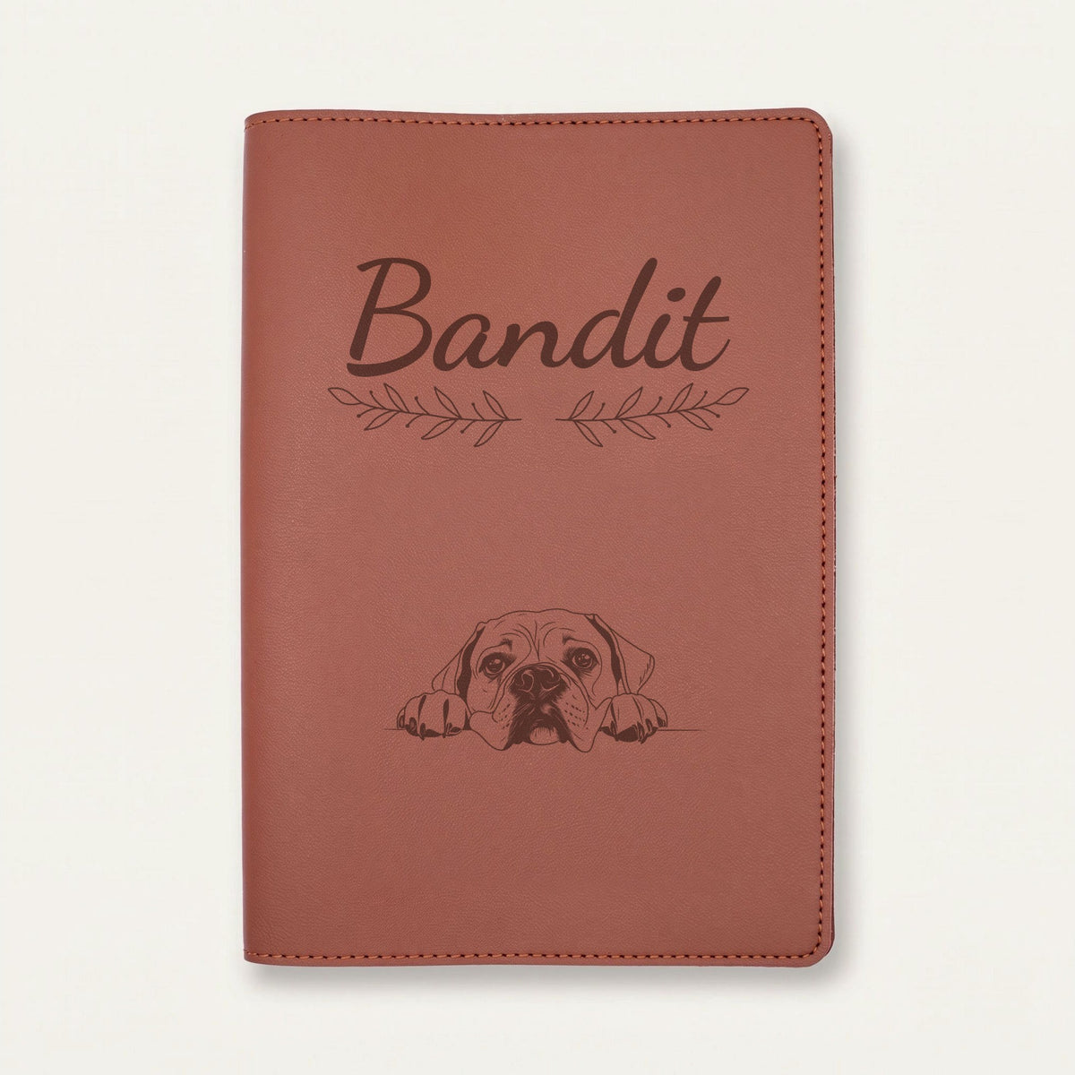 Protège carnet de santé chien personnalisé – Bullmastiff — Chocolat — Rameaux — gravure « Bandit »