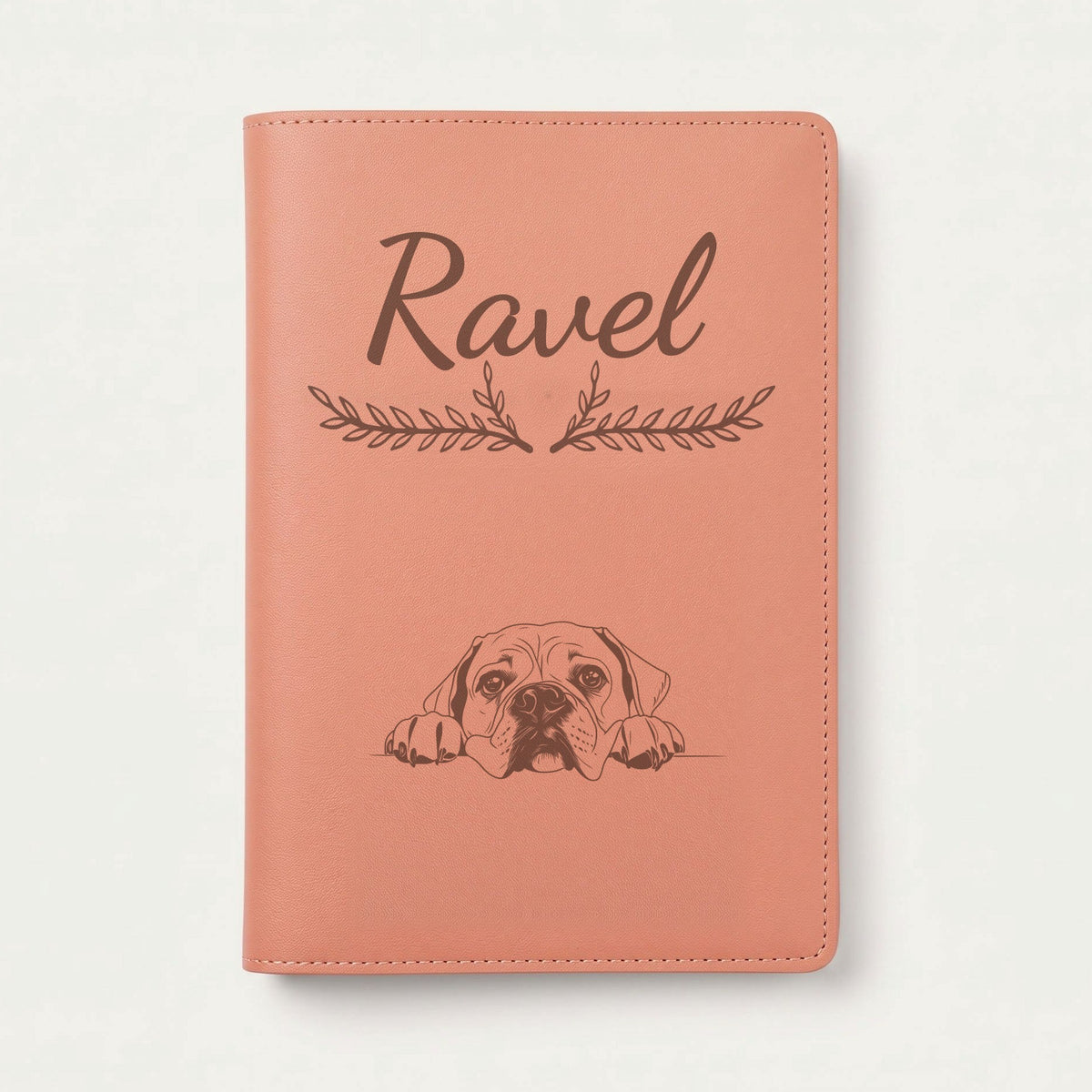 Protège carnet de santé chien personnalisé – Bullmastiff — Terracotta — Bouquet — gravure « Ravel »