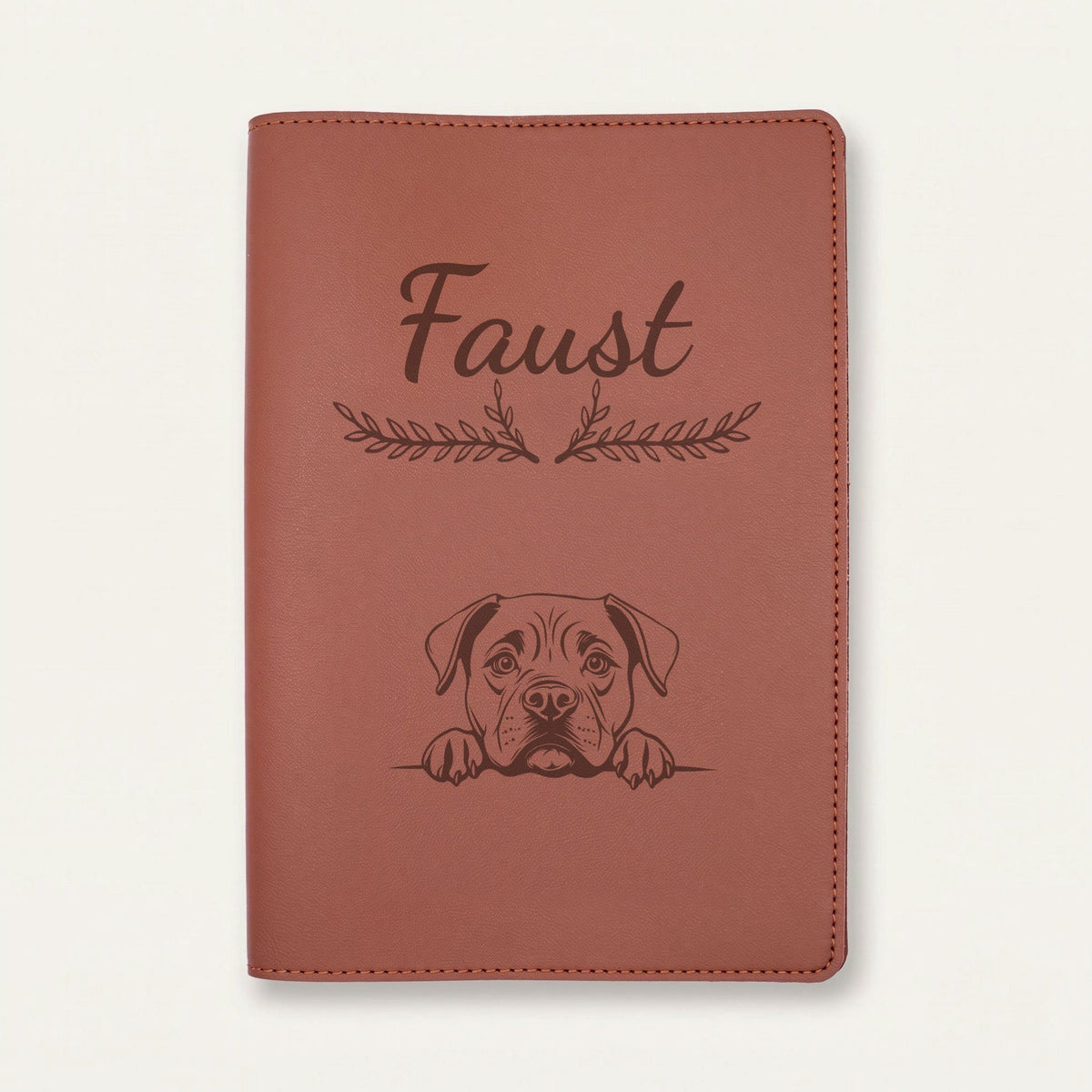 Protège carnet de santé chien personnalisé – Cane corso — Chocolat — Bouquet — gravure « Faust »
