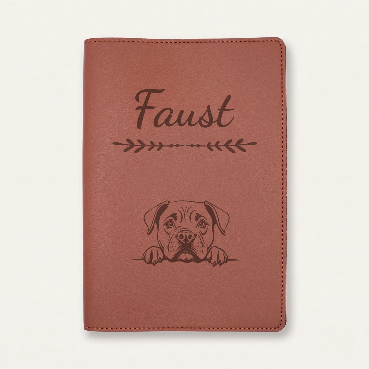 Protège carnet de santé chien personnalisé – Cane corso — Chocolat — Flèche — gravure « Faust »