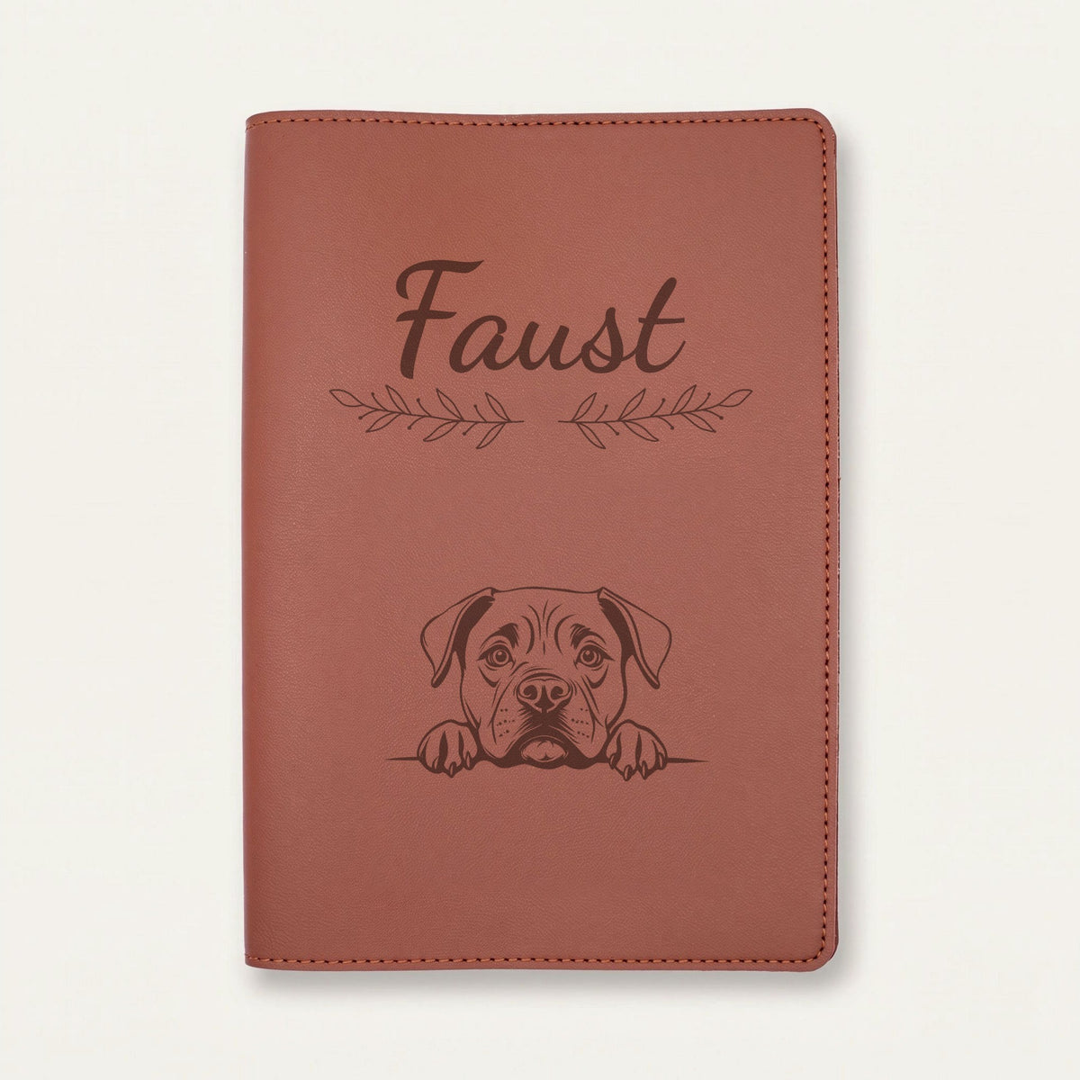 Protège carnet de santé chien personnalisé – Cane corso — Chocolat — Rameaux — gravure « Faust »