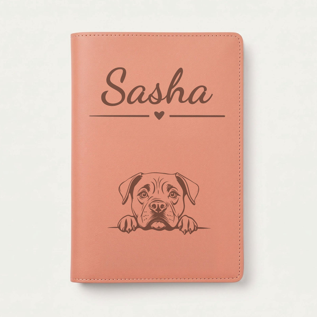 Protège carnet de santé chien personnalisé – Cane corso — Terracotta — Cœur — gravure « Sasha »