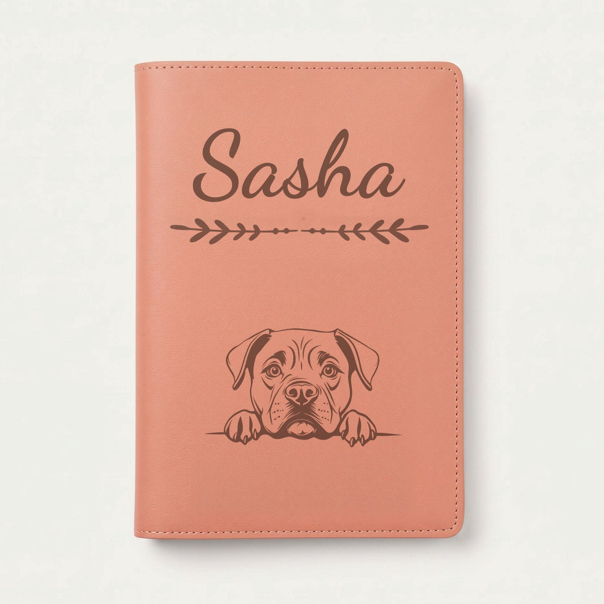 Protège carnet de santé chien personnalisé – Cane corso — Terracotta — Flèche — gravure « Sasha »
