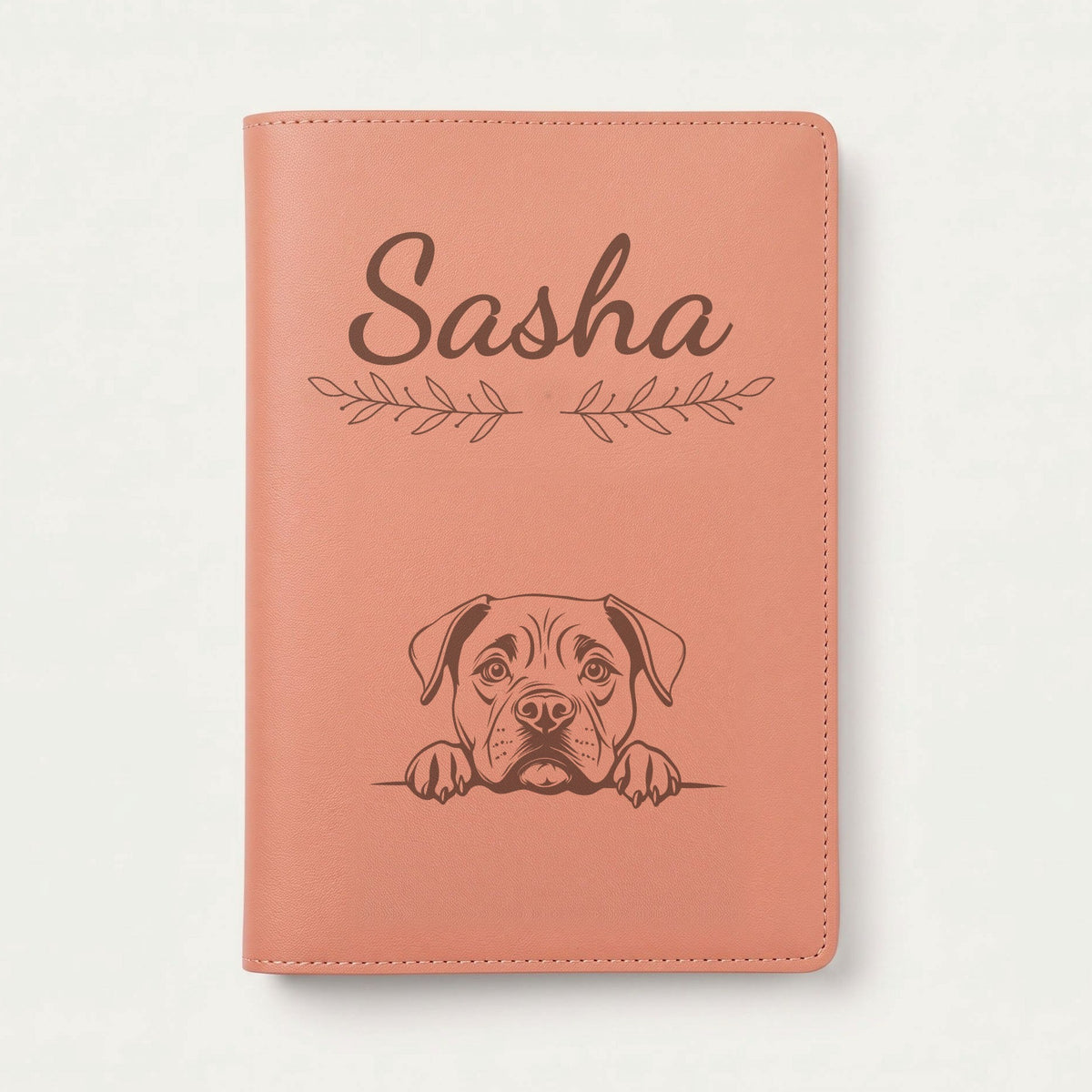 Protège carnet de santé chien personnalisé – Cane corso — Terracotta — Rameaux — gravure « Sasha »