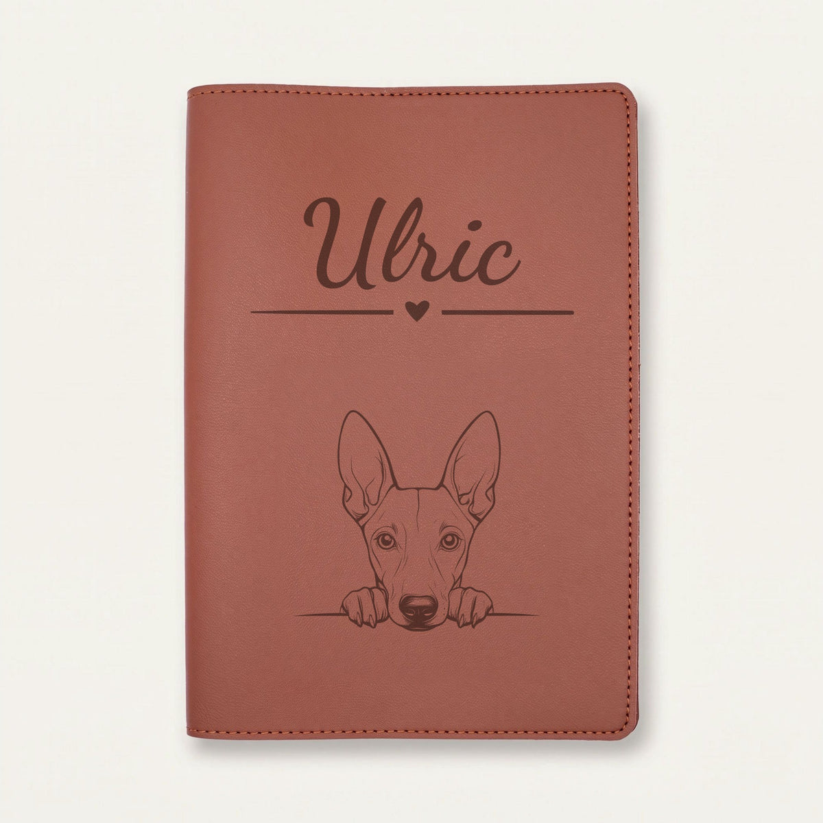 Protège carnet de santé chien personnalisé – Chien du pharaon — Chocolat — Cœur — gravure « Ulric »
