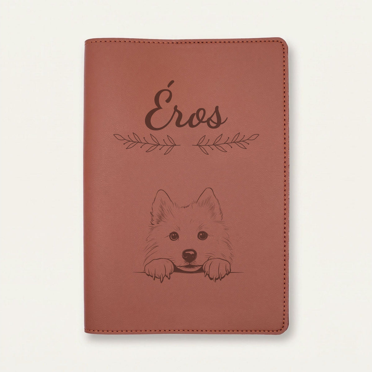 Protège carnet de santé chien personnalisé – Chien esquimau américain — Chocolat — Rameaux — gravure « Éros »
