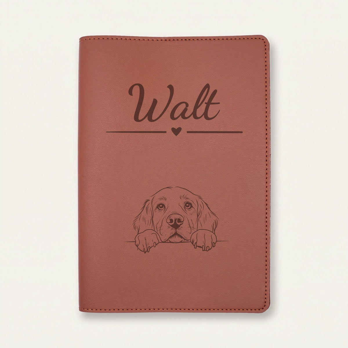 Protège carnet de santé chien personnalisé – Clumber spaniel — Chocolat — Cœur — gravure « Walt »
