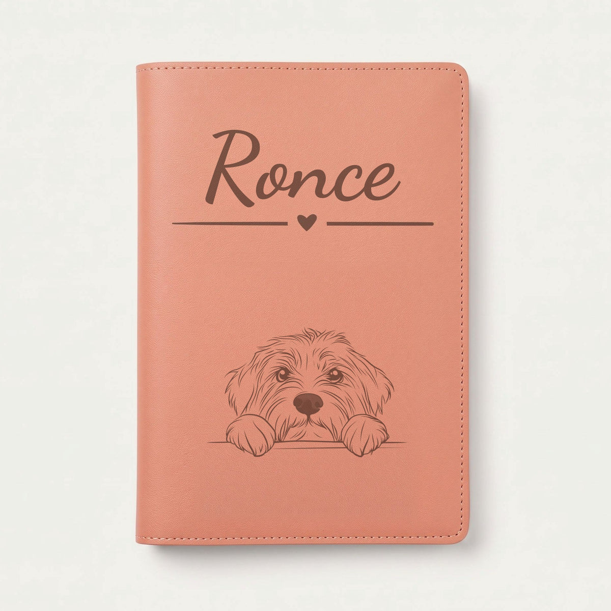 Protège carnet de santé chien personnalisé – Colley barbu — Terracotta — Cœur — gravure « Ronce »