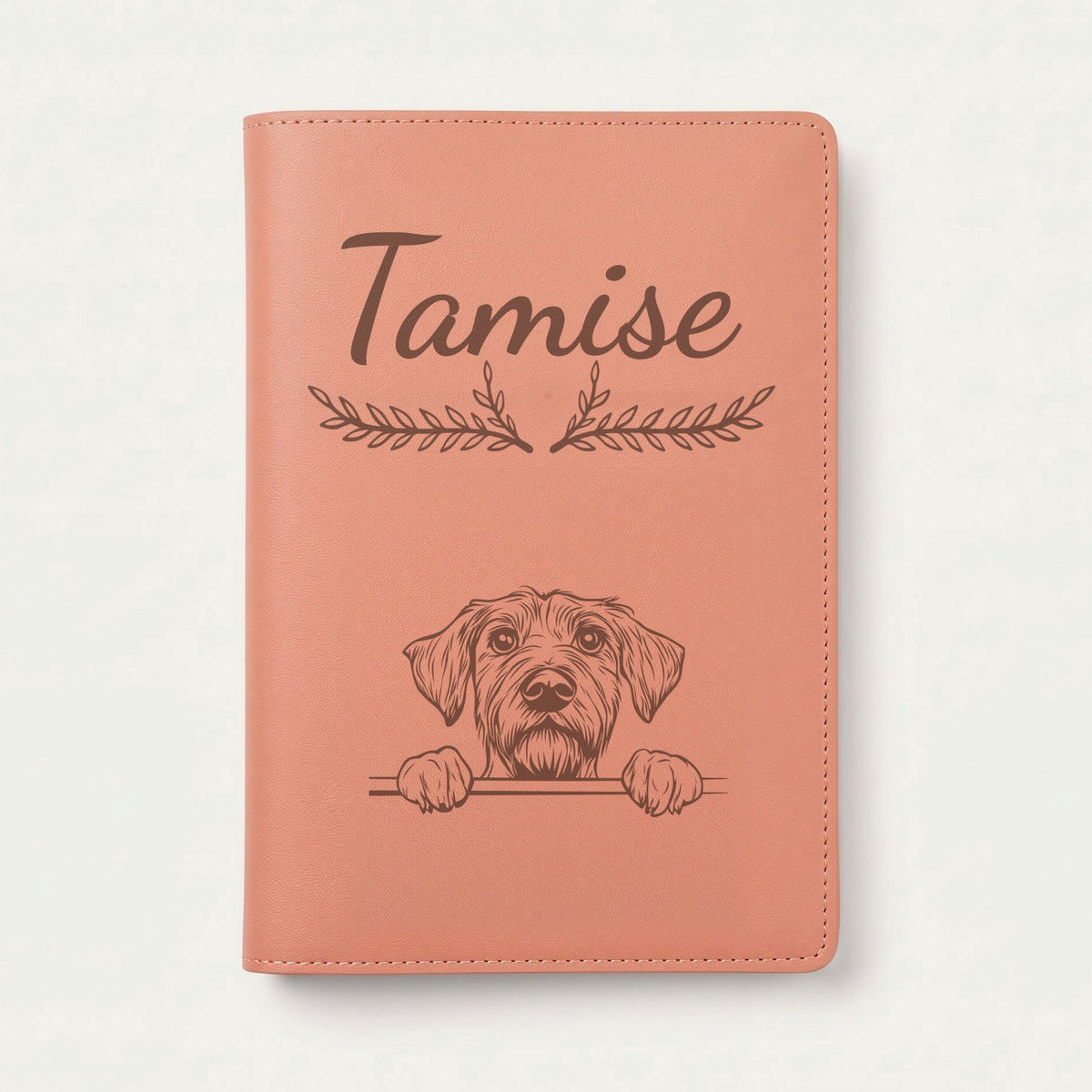 Protège carnet de santé chien personnalisé – Drahthaar — Terracotta — Bouquet — gravure « Tamise »