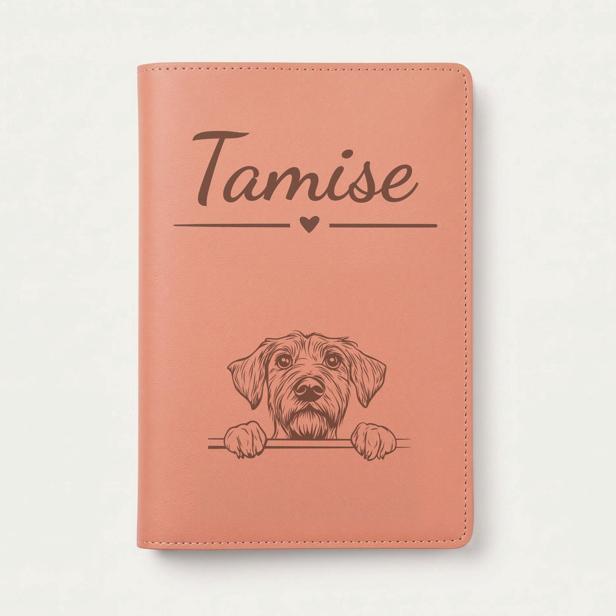 Protège carnet de santé chien personnalisé – Drahthaar — Terracotta — Cœur — gravure « Tamise »