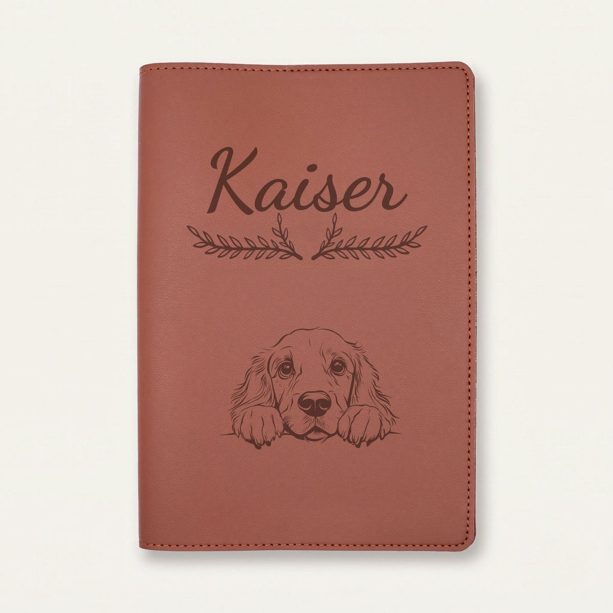 Protège carnet de santé chien personnalisé – Field spaniel — Chocolat — Bouquet — gravure « Kaiser »