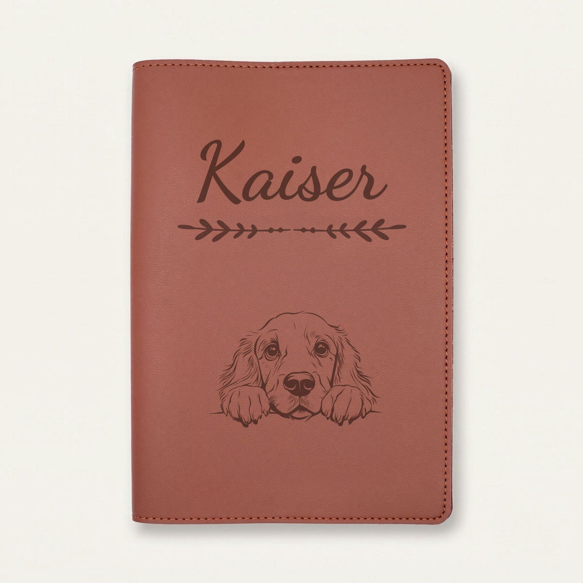 Protège carnet de santé chien personnalisé – Field spaniel — Chocolat — Flèche — gravure « Kaiser »