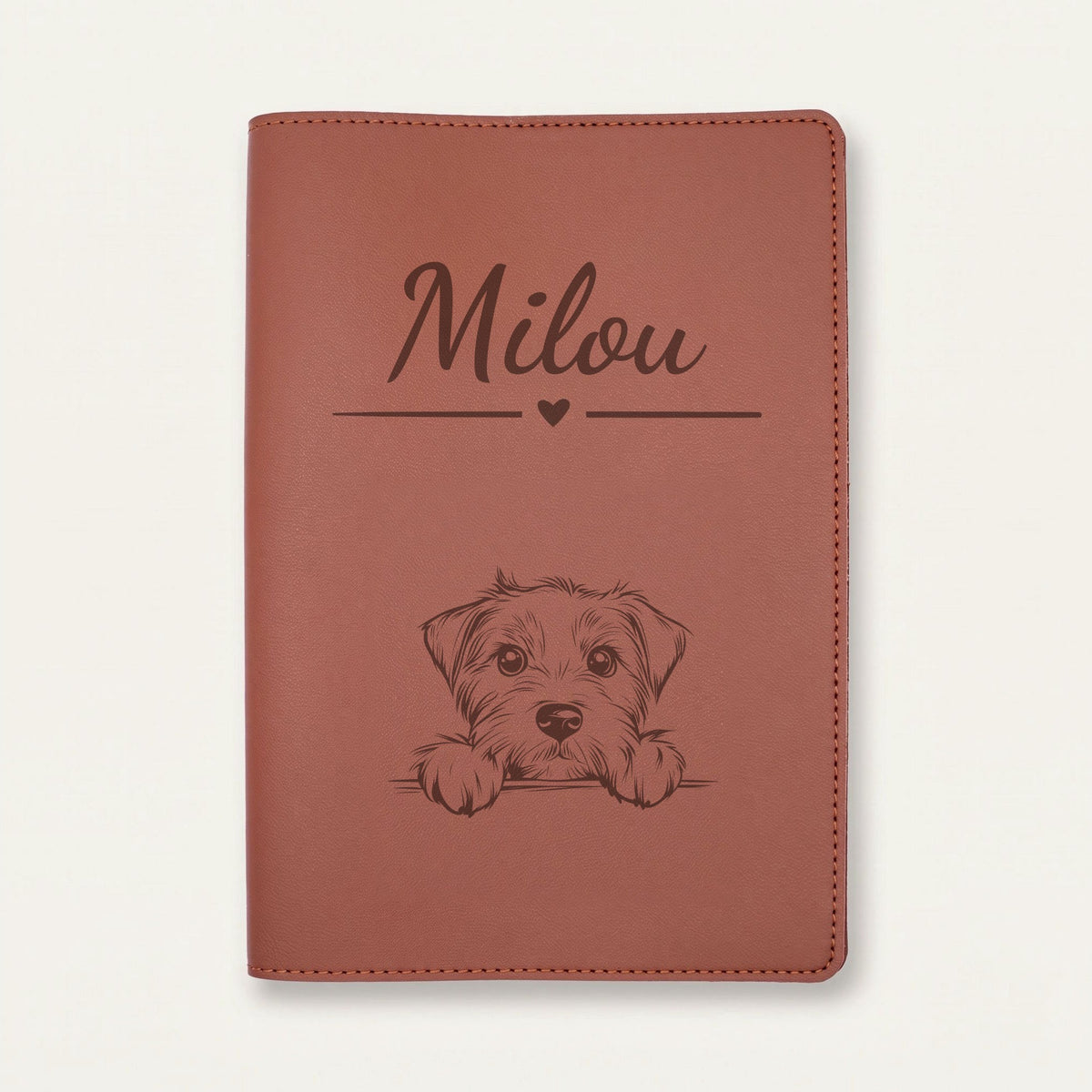 Protège carnet de santé chien personnalisé – Glen of Imaal terrier — Chocolat — Cœur — gravure « Milou »