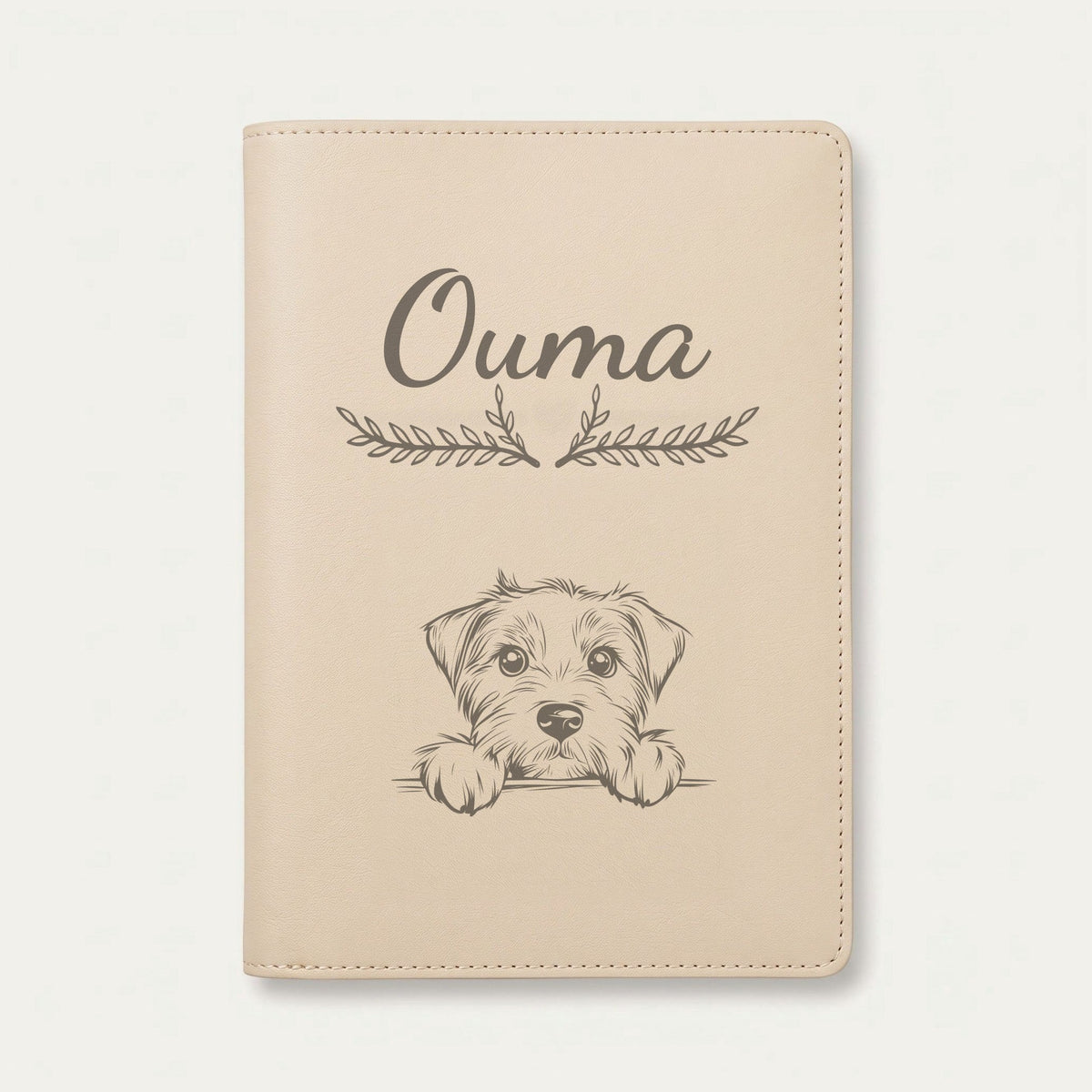 Protège carnet de santé chien personnalisé – Glen of Imaal terrier — Crème vanille — Bouquet — gravure « Ouma »