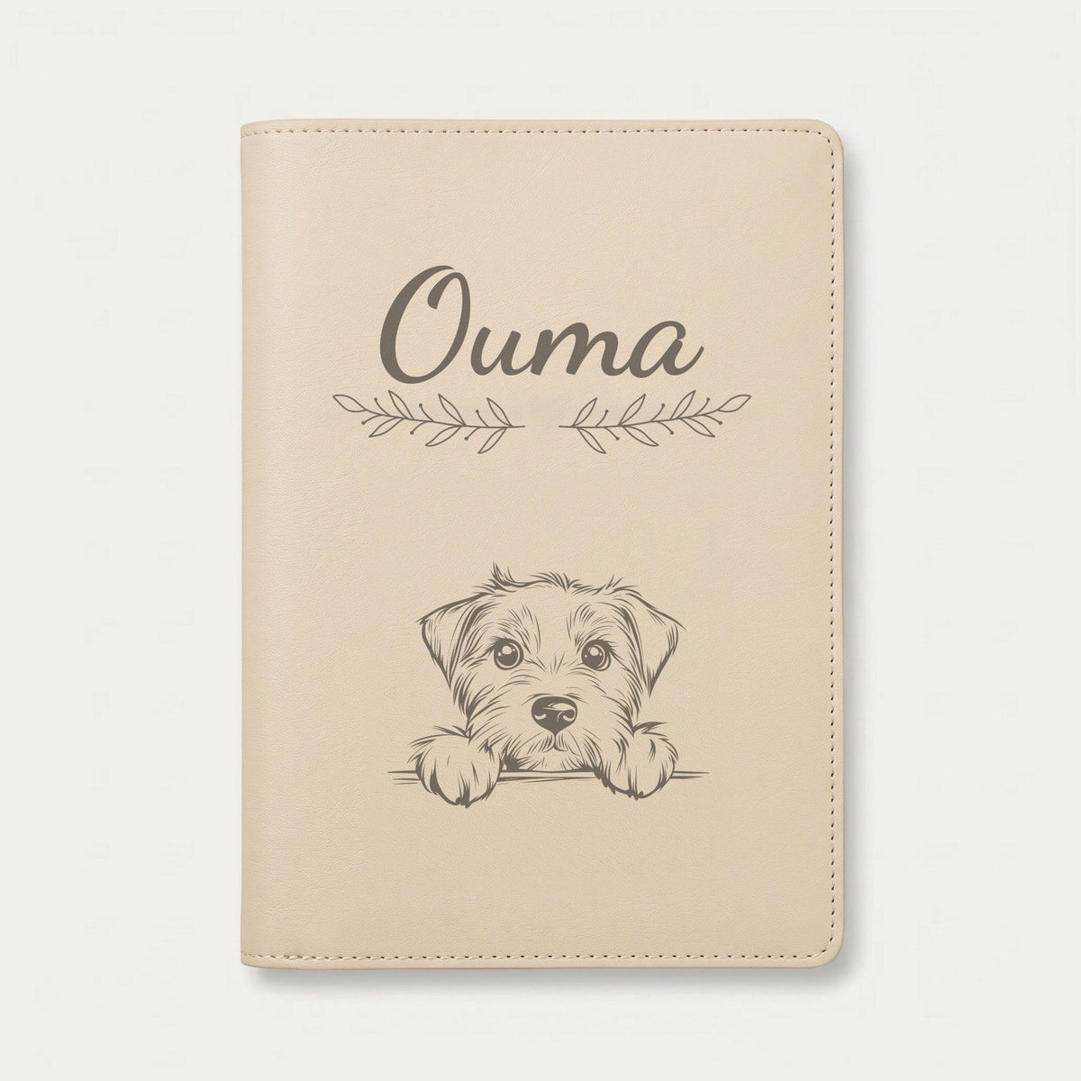 Protège carnet de santé chien personnalisé – Glen of Imaal terrier — Crème vanille — Rameaux — gravure « Ouma »