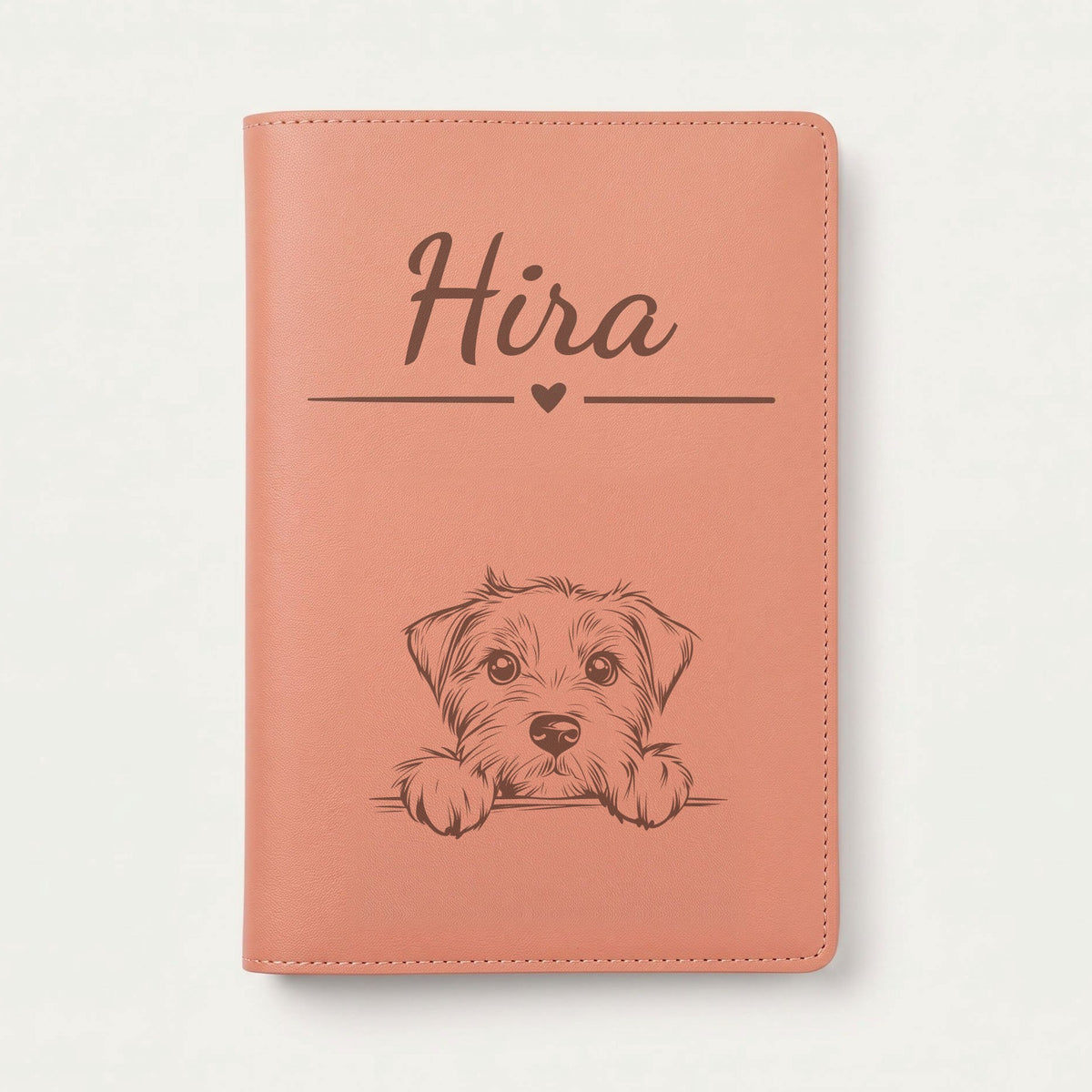 Protège carnet de santé chien personnalisé – Glen of Imaal terrier — Terracotta — Cœur — gravure « Hira »