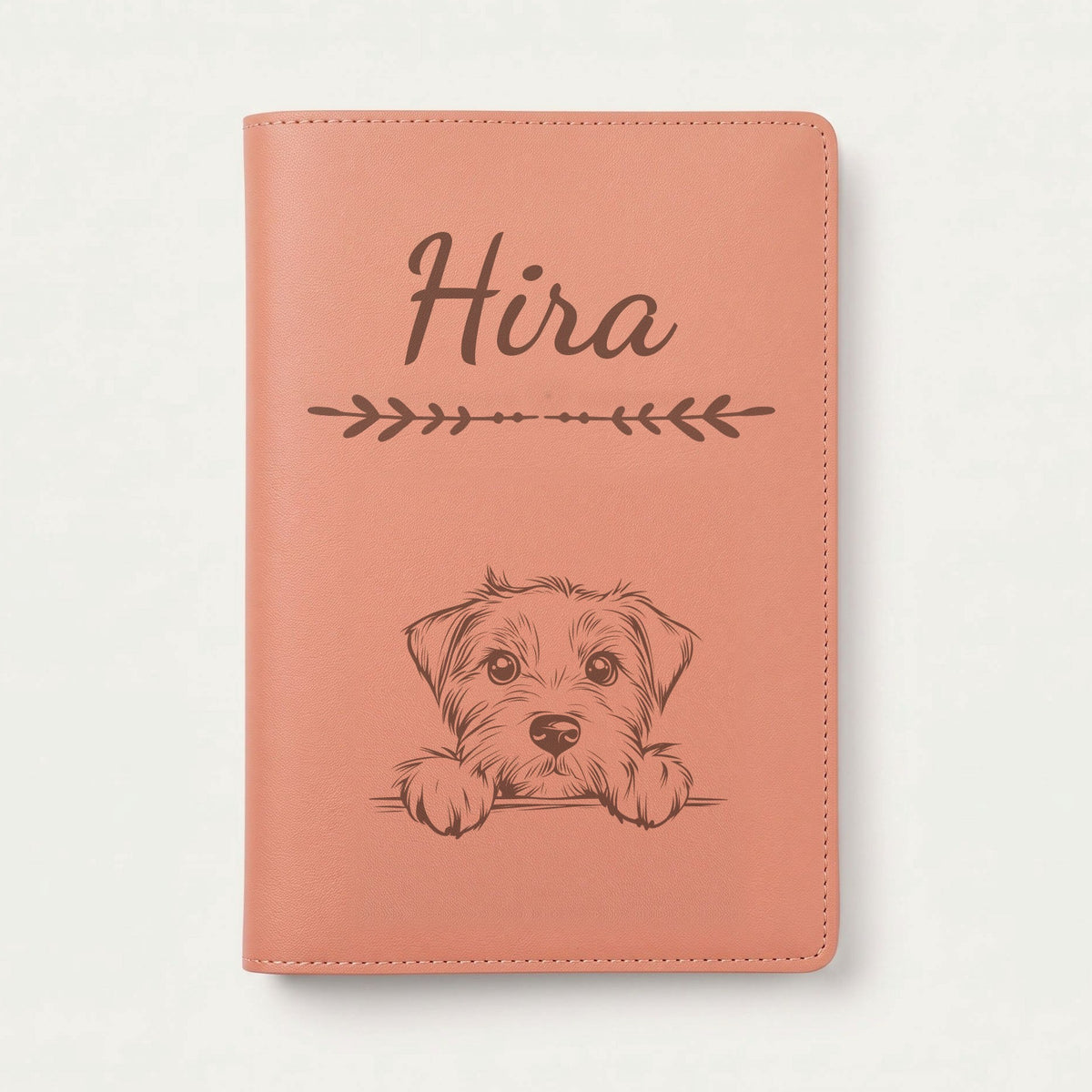 Protège carnet de santé chien personnalisé – Glen of Imaal terrier — Terracotta — Flèche — gravure « Hira »