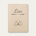 Protège carnet de santé chien personnalisé – Golden retriever — Crème vanille — Flèche — gravure « Lisa »