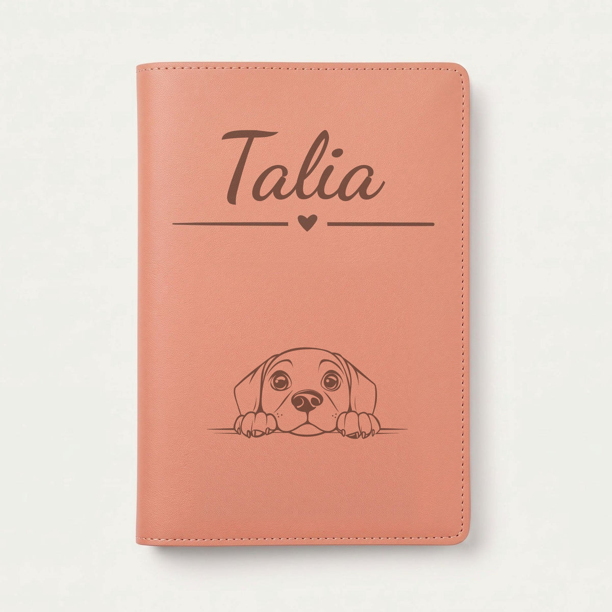 Protège carnet de santé chien personnalisé – Harrier — Terracotta — Cœur — gravure « Talia »