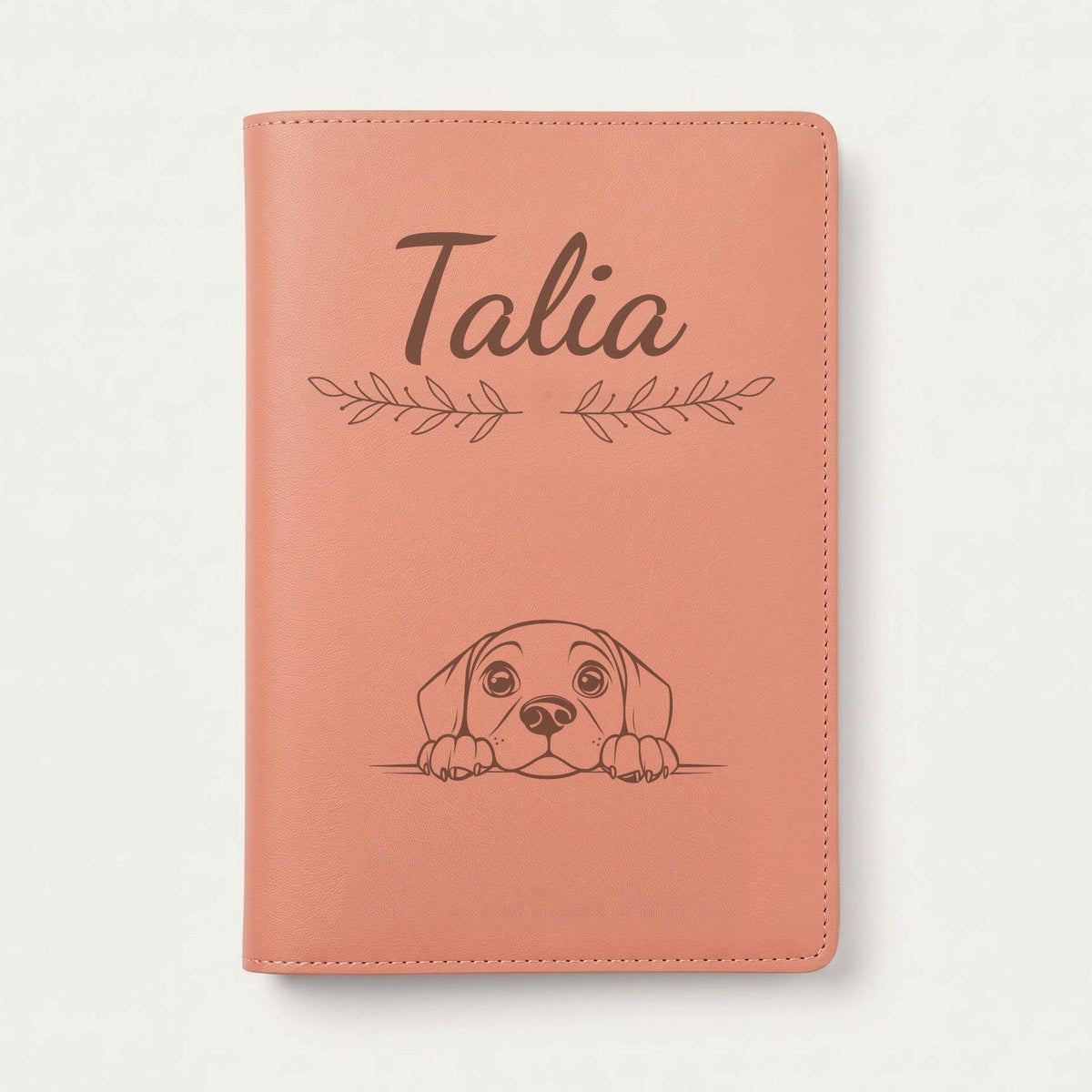 Protège carnet de santé chien personnalisé – Harrier — Terracotta — Rameaux — gravure « Talia »
