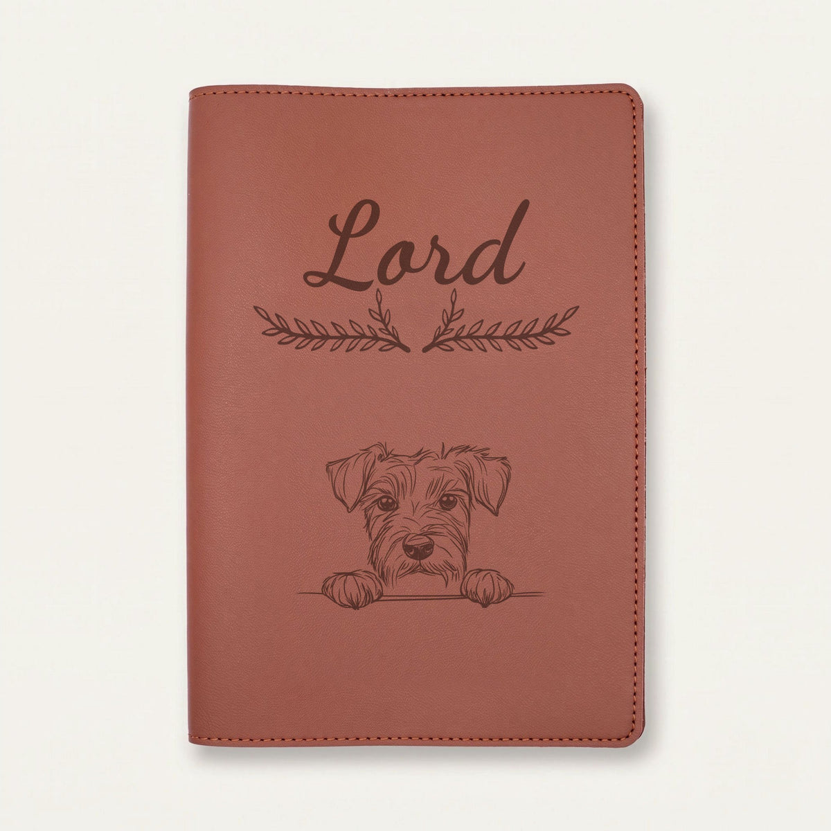 Protège carnet de santé chien personnalisé – Kerry blue terrier — Chocolat — Bouquet — gravure « Lord »