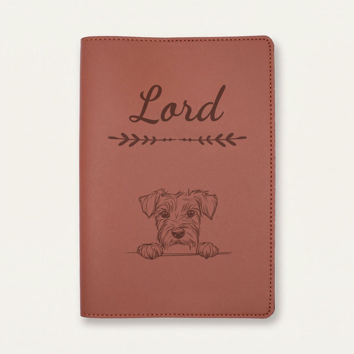 Protège carnet de santé chien personnalisé – Kerry blue terrier — Chocolat — Flèche — gravure « Lord »