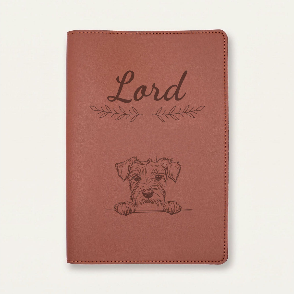 Protège carnet de santé chien personnalisé – Kerry blue terrier — Chocolat — Rameaux — gravure « Lord »