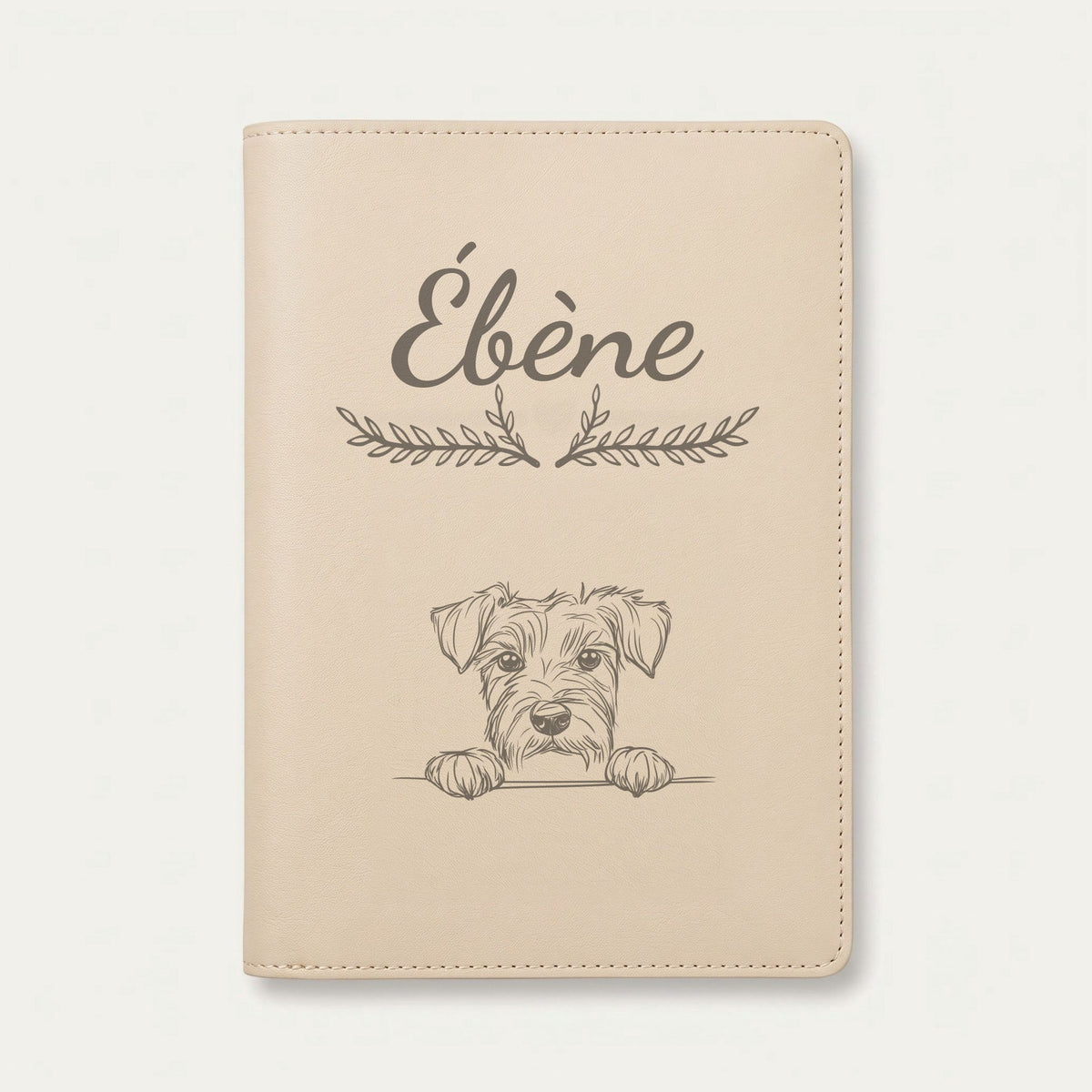 Protège carnet de santé chien personnalisé – Kerry blue terrier — Crème vanille — Bouquet — gravure « Ébène »